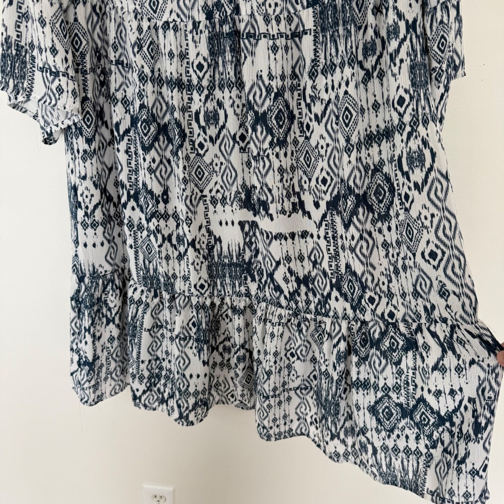 Indigo Soul Women's Midi Summer Dress Large Aztec Blue White Artsy Boho Coastal - Picture 7 of 13